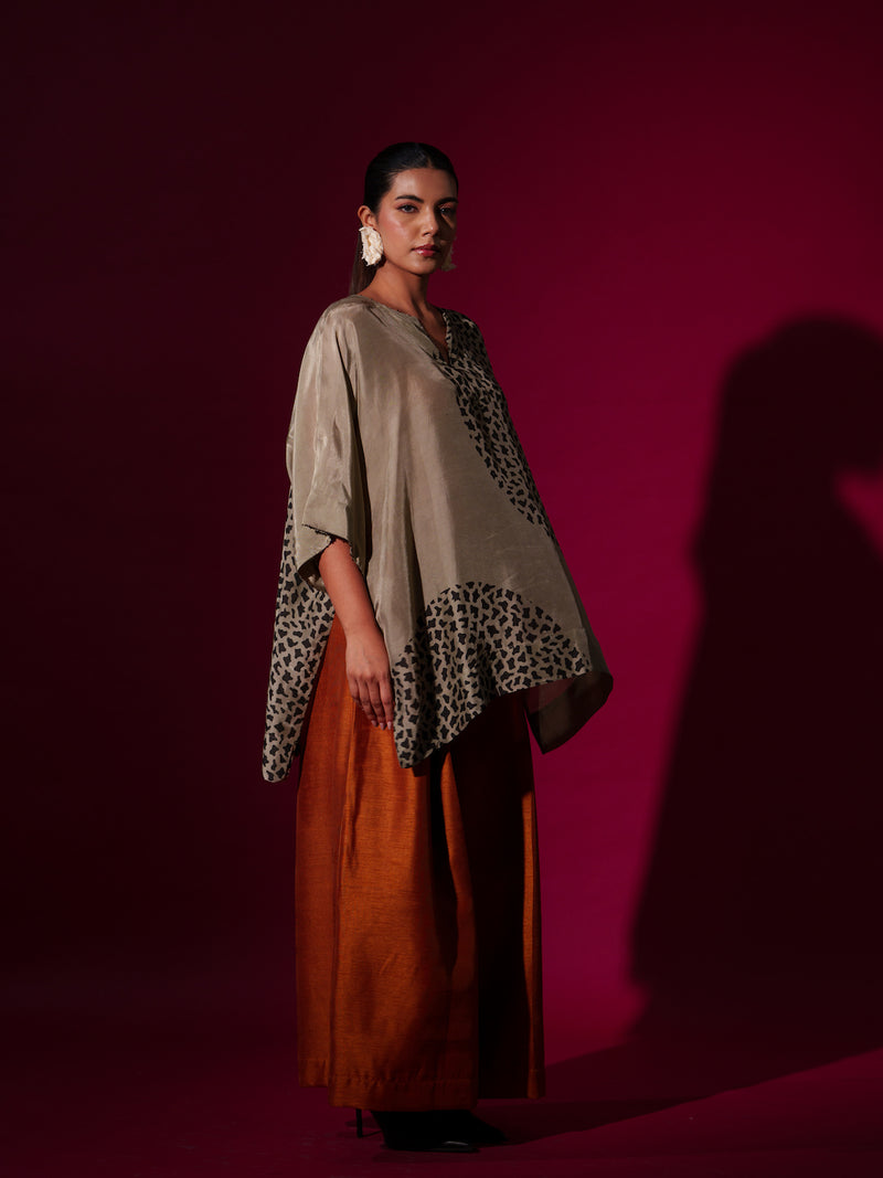 Beau Top-Grey + Black upada silk tops and shirts by Stoique in grey, black for women in Singapore