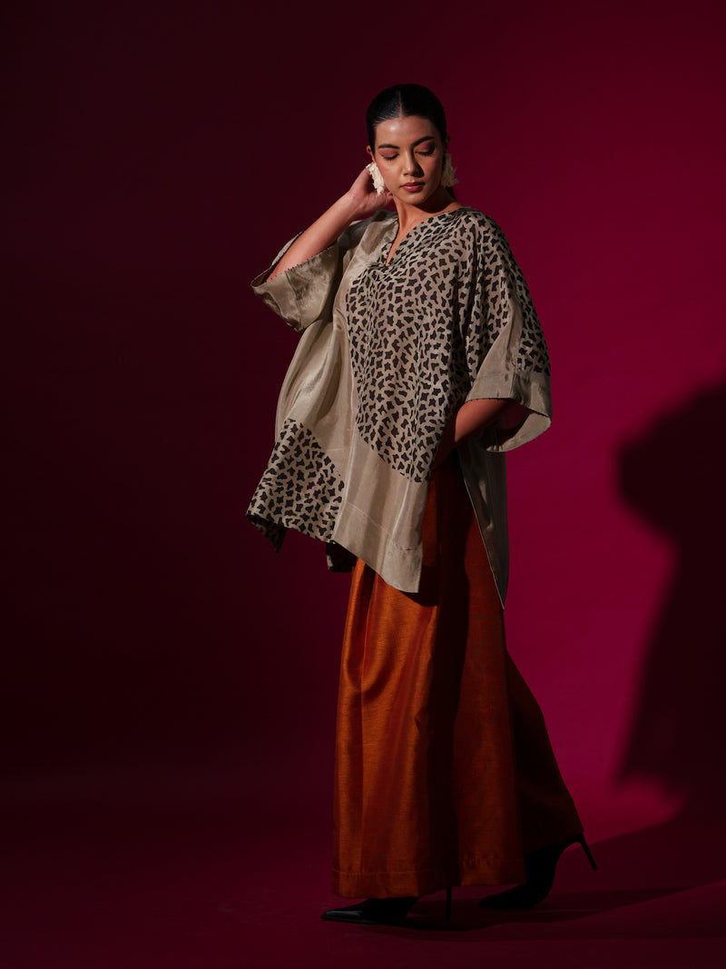 Beau Top-Grey + Black upada silk tops and shirts by Stoique in grey, black for women in Singapore
