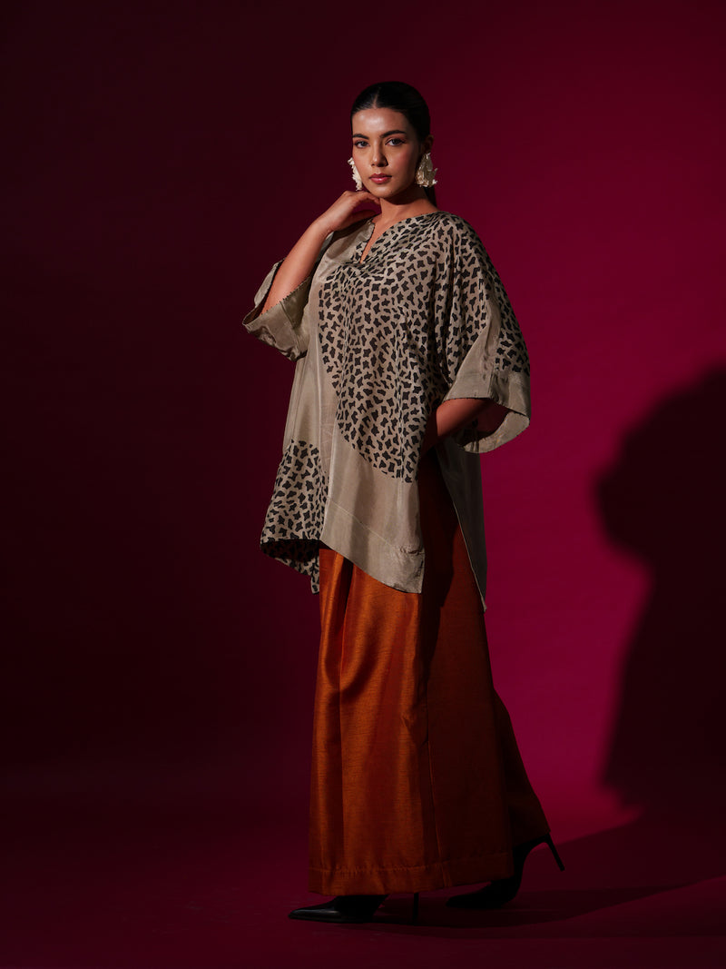 Beau Top-Grey + Black upada silk tops and shirts by Stoique in grey, black for women in Singapore