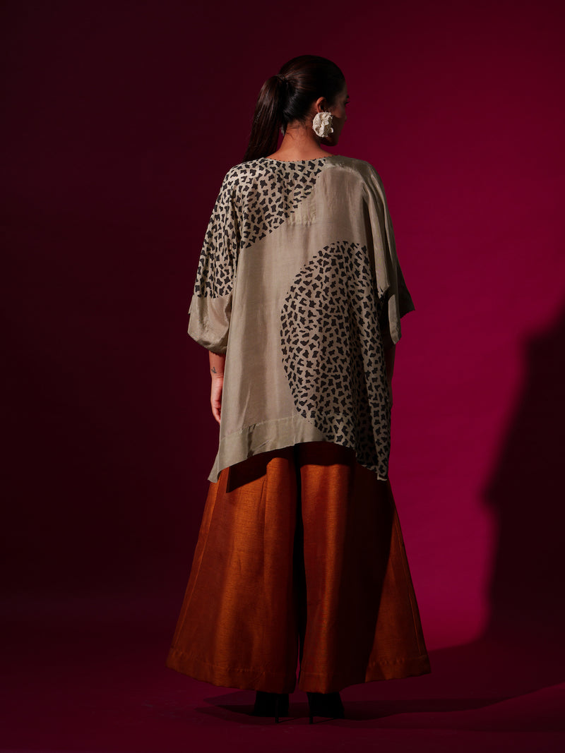 Beau Top-Grey + Black upada silk tops and shirts by Stoique in grey, black for women in Singapore