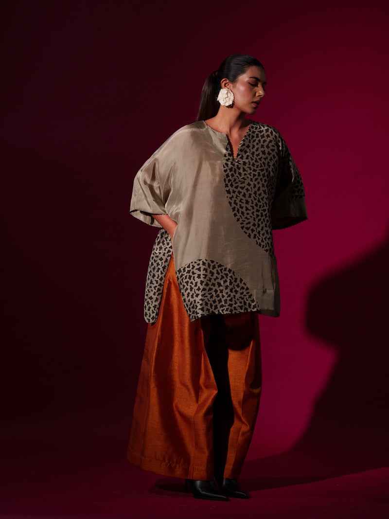 Beau Top-Grey + Black upada silk tops and shirts by Stoique in grey, black for women in Singapore