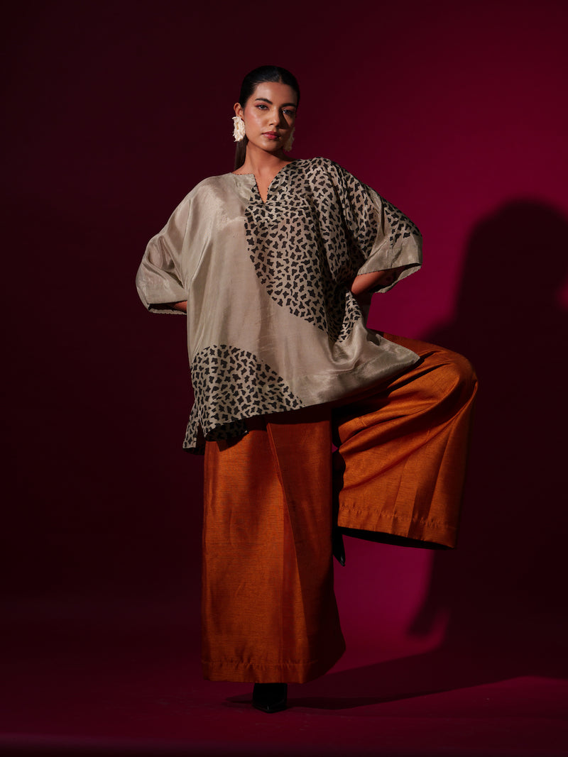 Beau Top-Grey + Black upada silk tops and shirts by Stoique in grey, black for women in Singapore