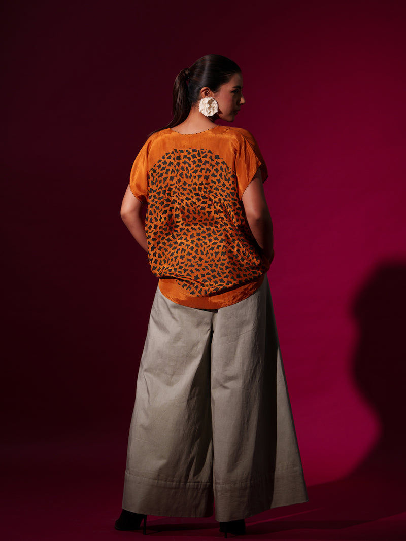 Prosper Top-Rust orange + Black upada silk tops and shirts by Stoique in rust orange, black for women in Singapore