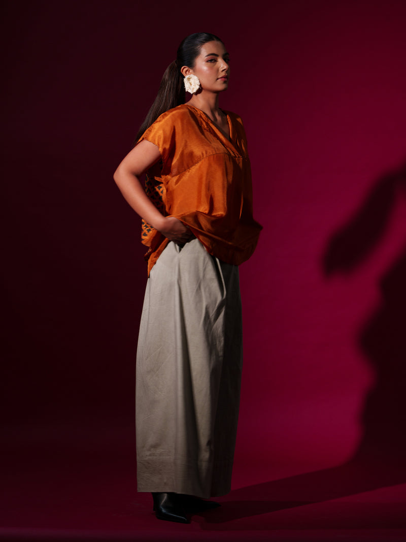Prosper Top-Rust orange + Black upada silk tops and shirts by Stoique in rust orange, black for women in Singapore