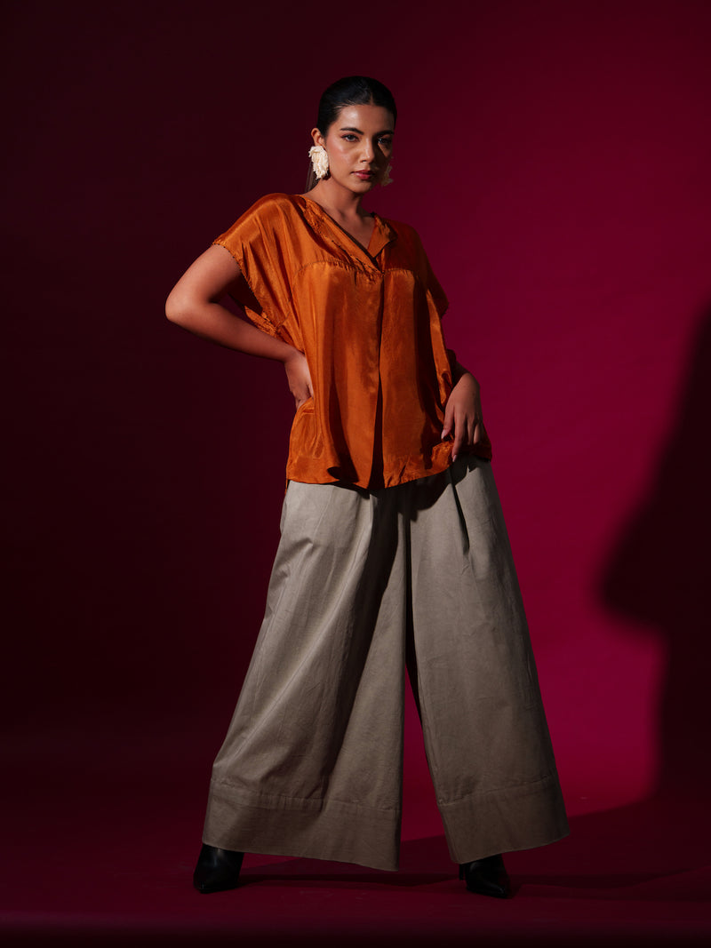 Prosper Top-Rust orange + Black upada silk tops and shirts by Stoique in rust orange, black for women in Singapore