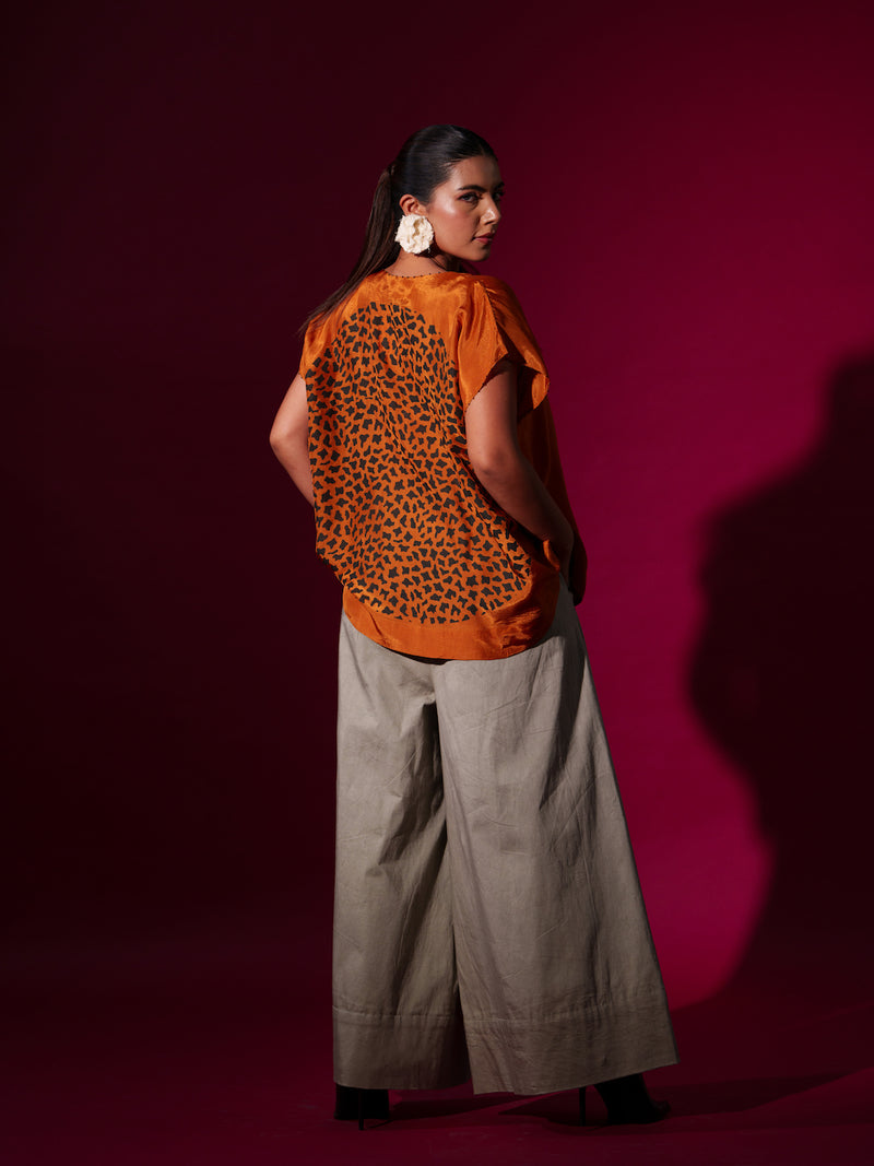Prosper Top-Rust orange + Black upada silk tops and shirts by Stoique in rust orange, black for women in Singapore
