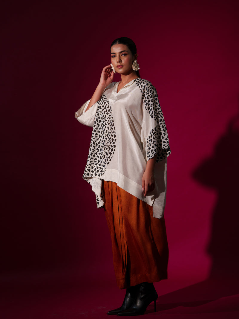 Beau Top-Natural + Black upada silk tops and shirts by Stoique in natural, black for women in Singapore