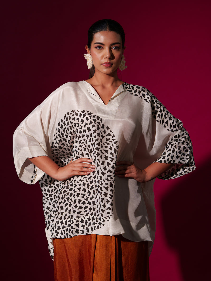 Beau Top-Natural + Black upada silk tops and shirts by Stoique in natural, black for women in Singapore