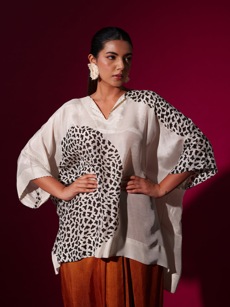 Beau Top-Natural + Black upada silk tops and shirts by Stoique in natural, black for women in Singapore