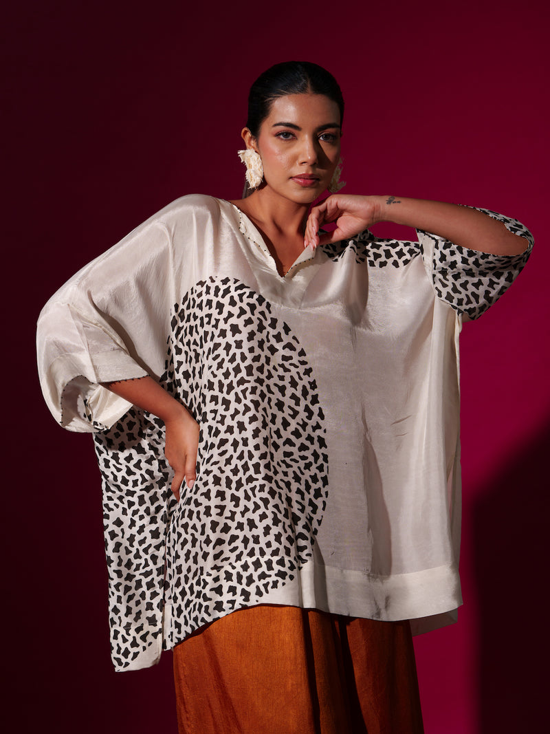 Beau Top-Natural + Black upada silk tops and shirts by Stoique in natural, black for women in Singapore