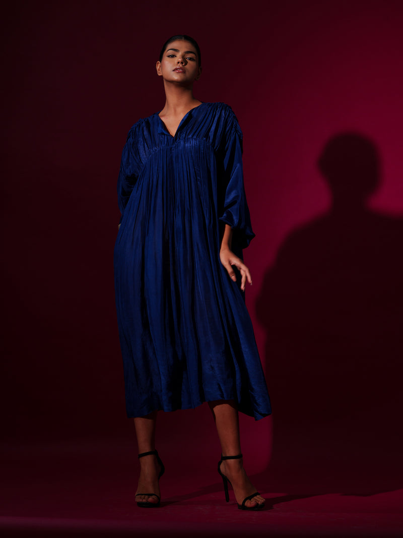 Rose Dress-Blue + Grey mysore silk dresses by Stoique in blue, grey for women in Singapore