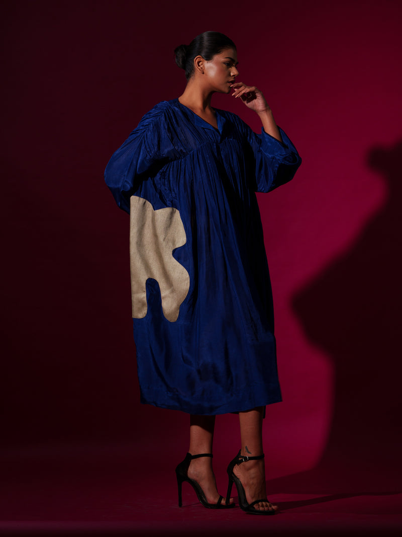 Rose Dress-Blue + Grey mysore silk dresses by Stoique in blue, grey for women in Singapore