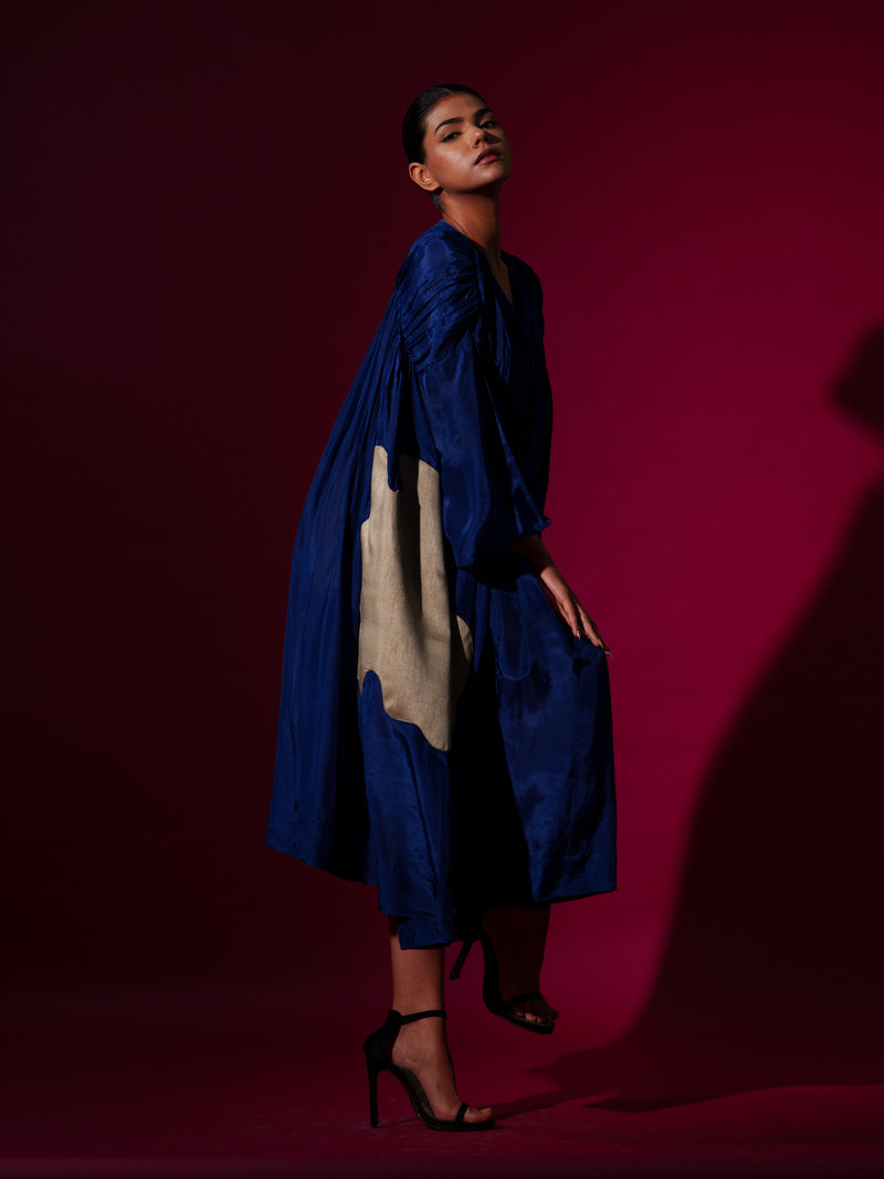 Rose Dress-Blue + Grey mysore silk dresses by Stoique in blue, grey for women in Singapore