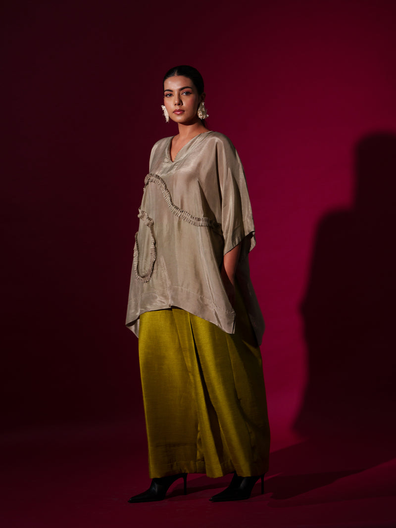 Flamingo top-Grey upada silk tops and shirts by Stoique in grey for women in Singapore