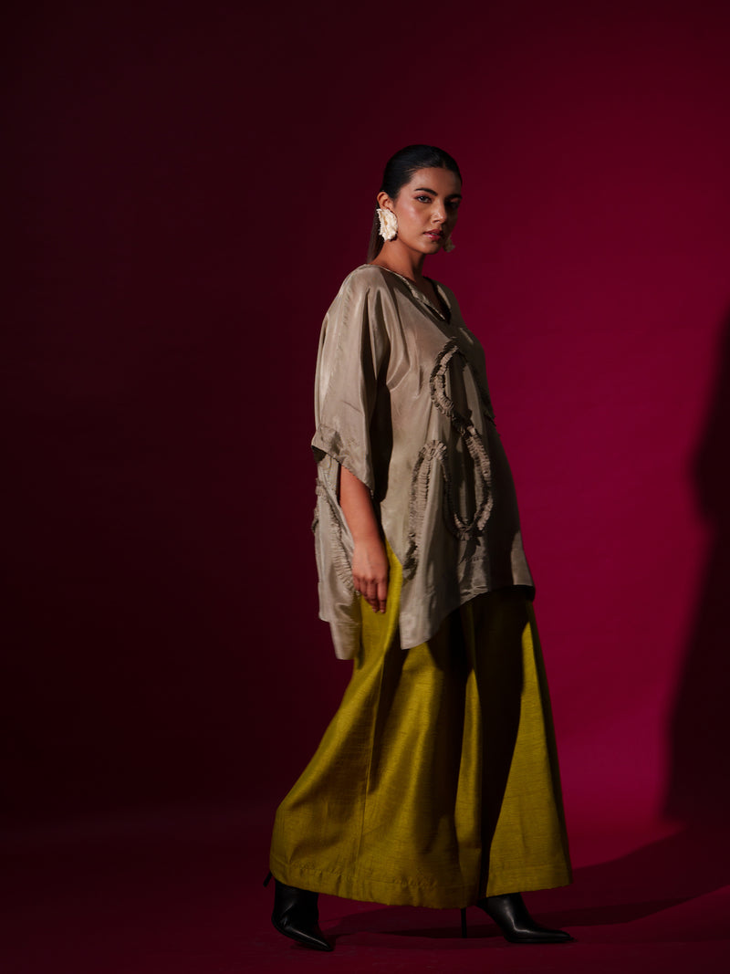 Flamingo top-Grey upada silk tops and shirts by Stoique in grey for women in Singapore