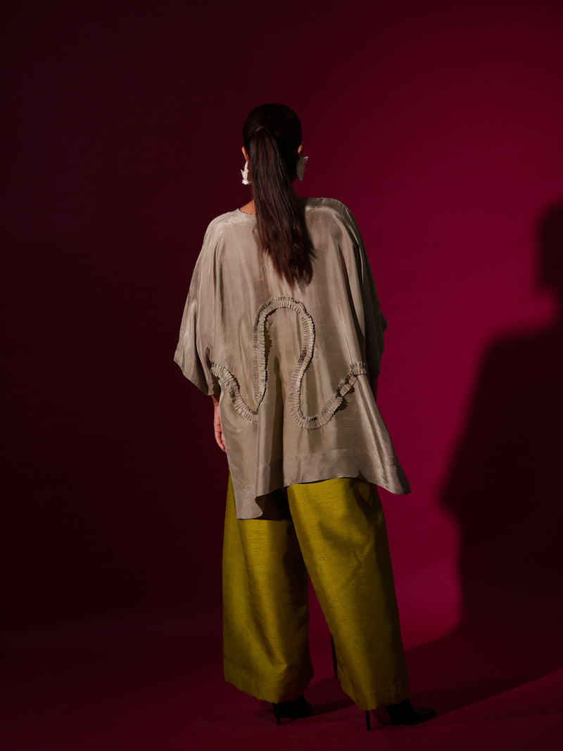 Flamingo top-Grey upada silk tops and shirts by Stoique in grey for women in Singapore