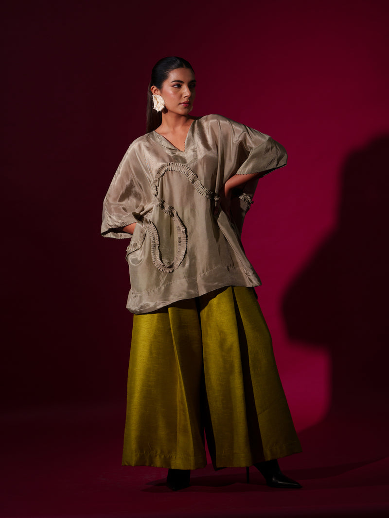Luck Pants -LEaf green mysore silk pants/trousers by Stoique in leaf green for women in Singapore