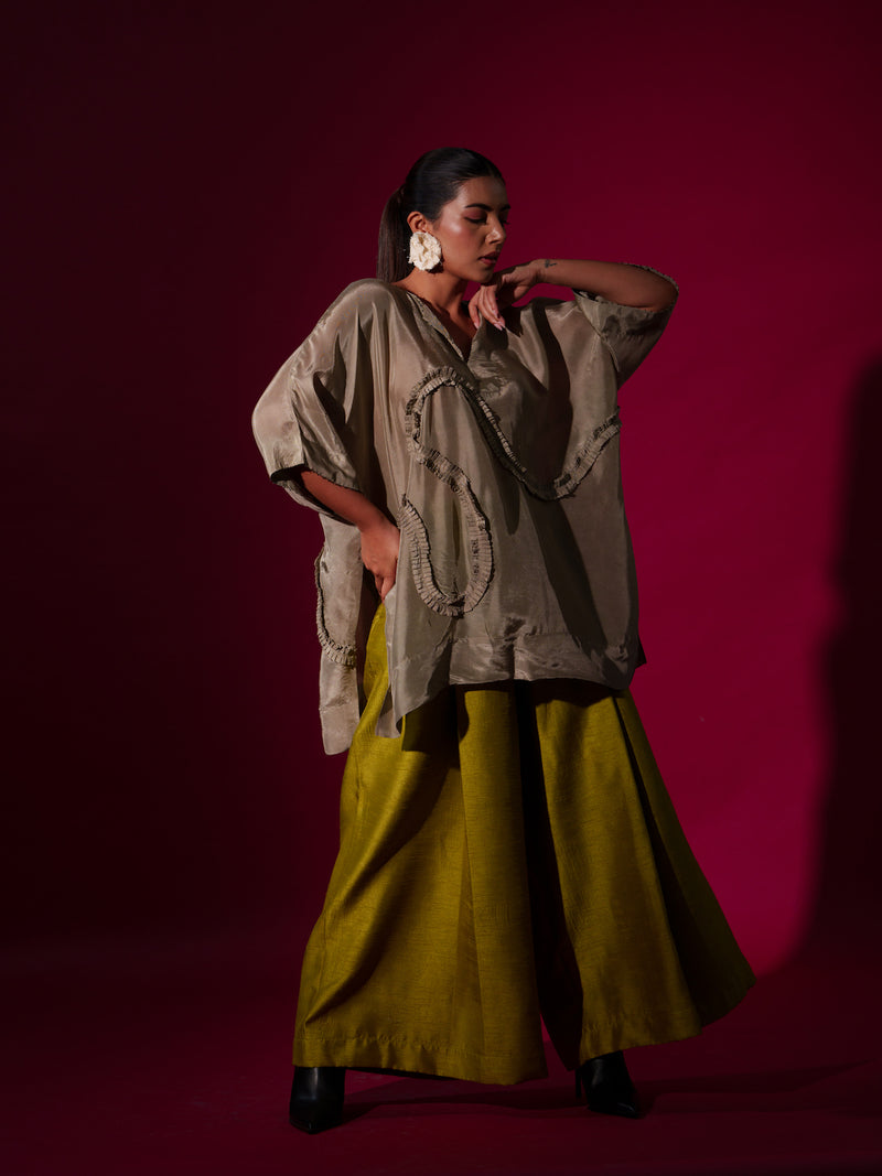 Luck Pants -LEaf green mysore silk pants/trousers by Stoique in leaf green for women in Singapore