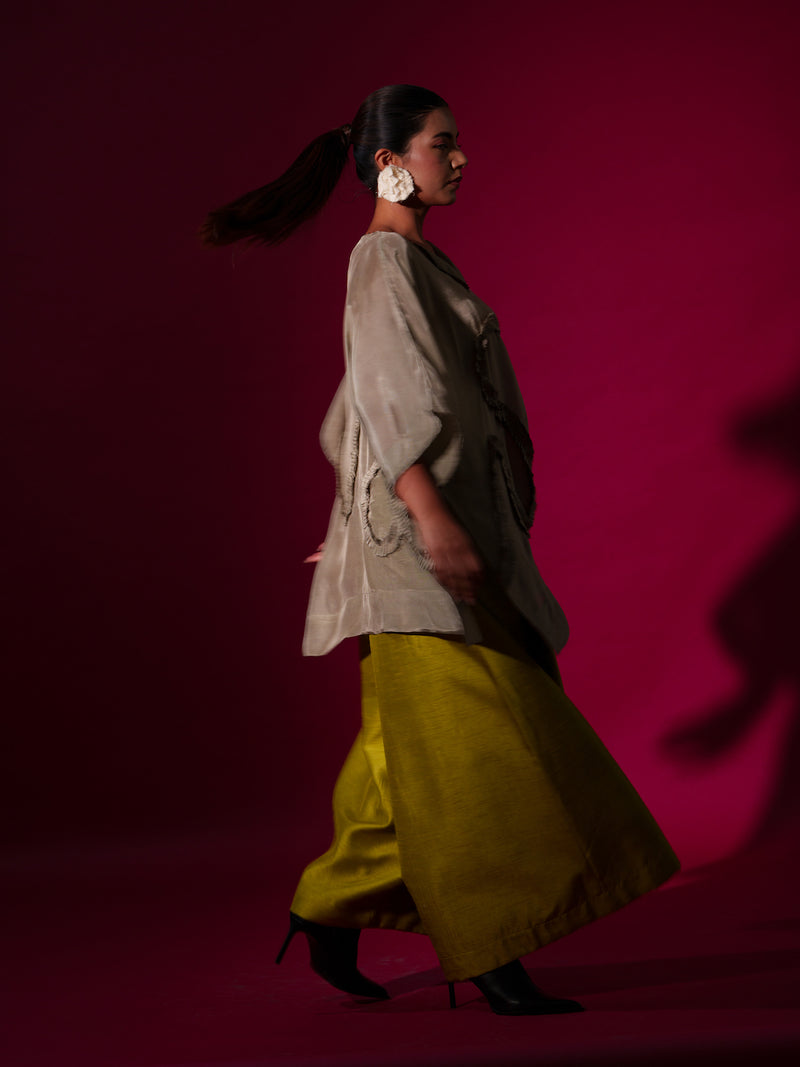 Flamingo top-Grey upada silk tops and shirts by Stoique in grey for women in Singapore