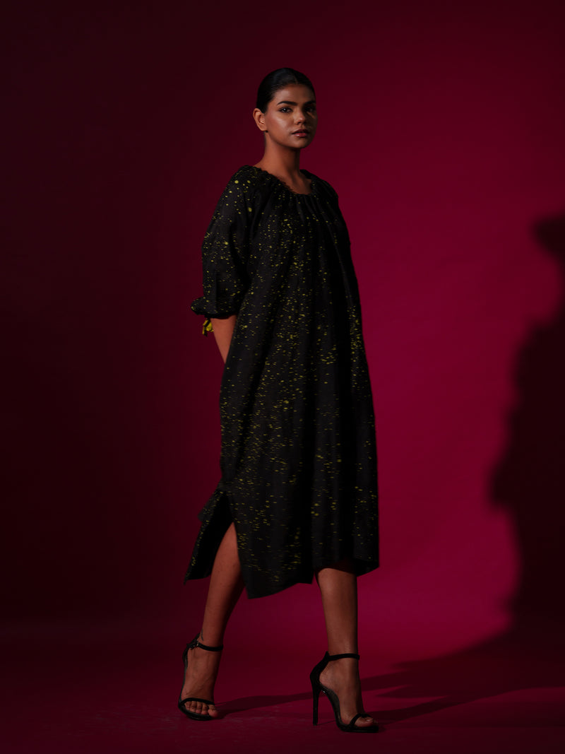 Duality Dress-Black + Leaf Green mysore silk dresses by Stoique in black, leaf green for women in Singapore