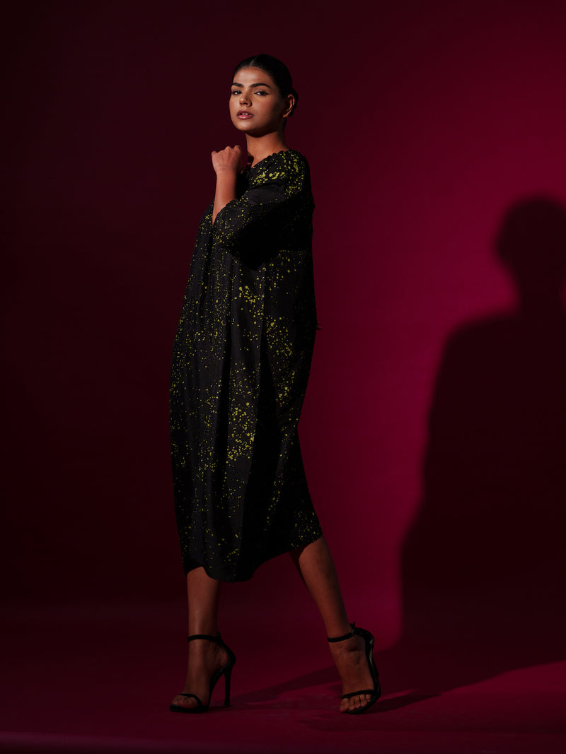 Duality Dress-Black + Leaf Green mysore silk dresses by Stoique in black, leaf green for women in Singapore