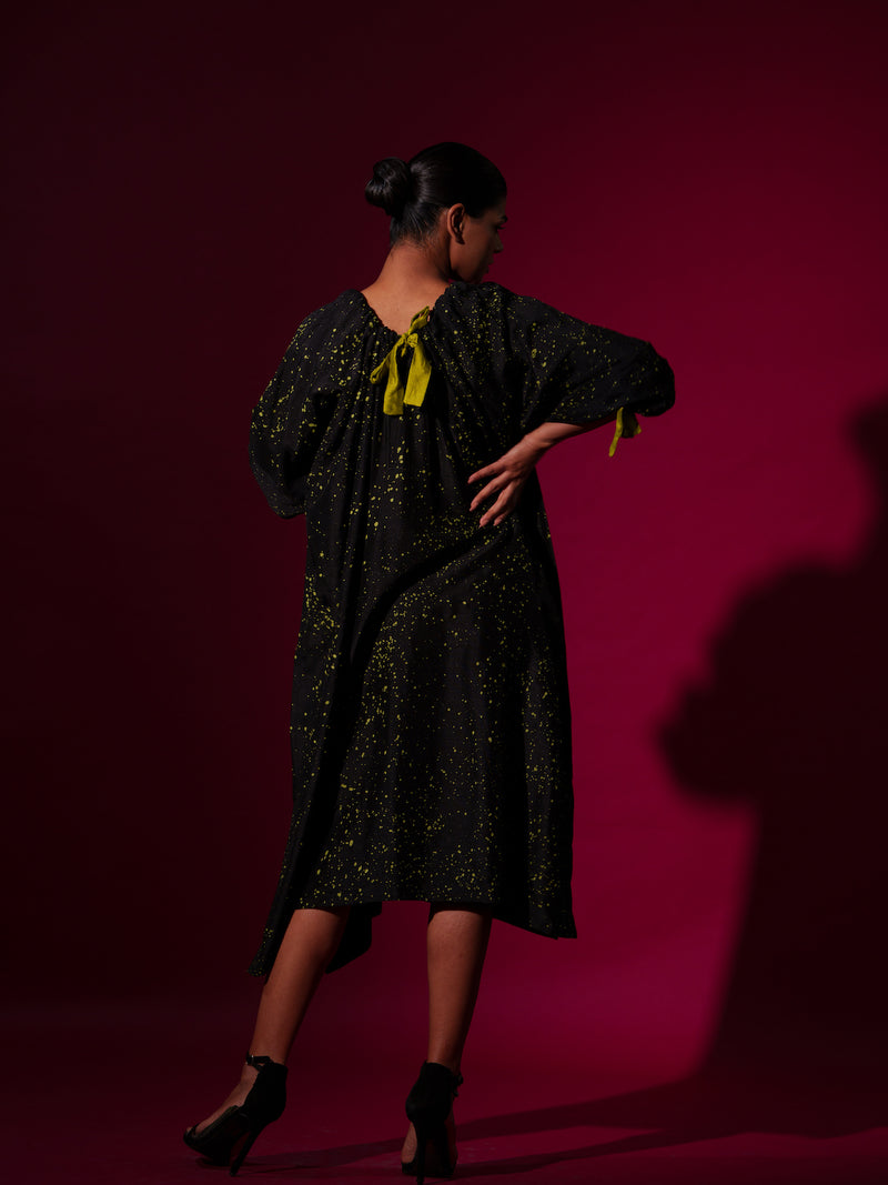 Duality Dress-Black + Leaf Green mysore silk dresses by Stoique in black, leaf green for women in Singapore