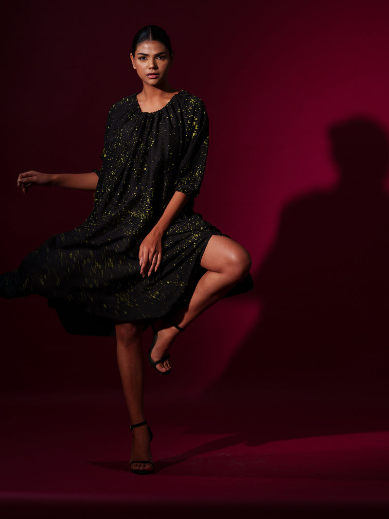 Duality Dress-Black + Leaf Green mysore silk dresses by Stoique in black, leaf green for women in Singapore
