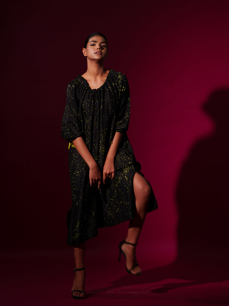Duality Dress-Black + Leaf Green mysore silk dresses by Stoique in black, leaf green for women in Singapore
