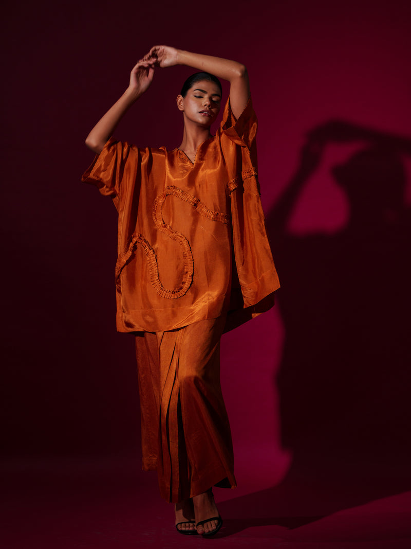 Flamingo Skirt-Rust orange mysore silk skirts by Stoique in rust orange for women in Singapore