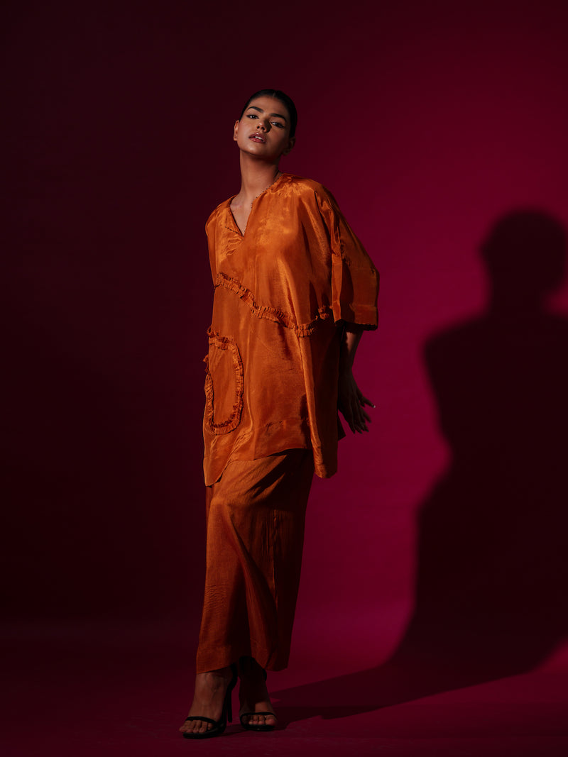 Flamingo Skirt-Rust orange mysore silk skirts by Stoique in rust orange for women in Singapore