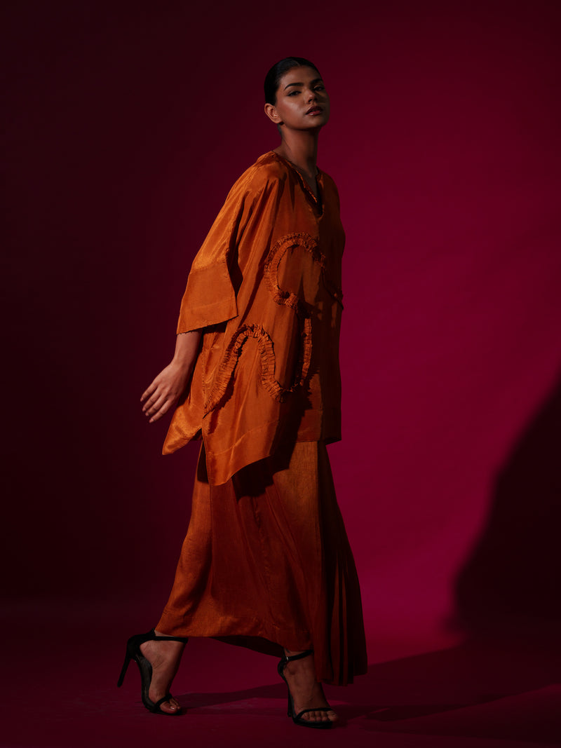 Flamingo Top-Rust Orange upada silk tops and shirts by Stoique in rust orange for women in Singapore