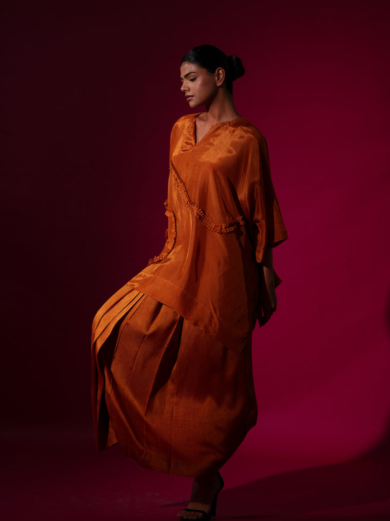 Flamingo Top-Rust Orange upada silk tops and shirts by Stoique in rust orange for women in Singapore