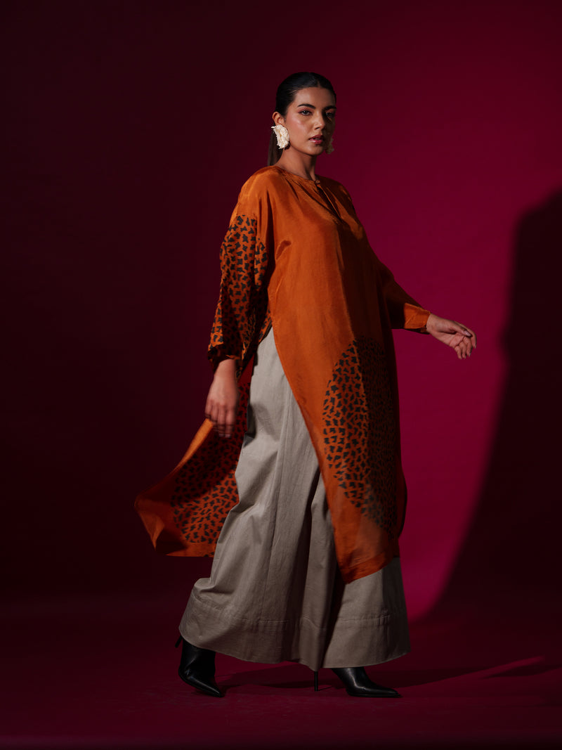 Beau Tunic-Rust orange + Black upada silk kaftans and tunics by Stoique in rust orange, black for women in Singapore