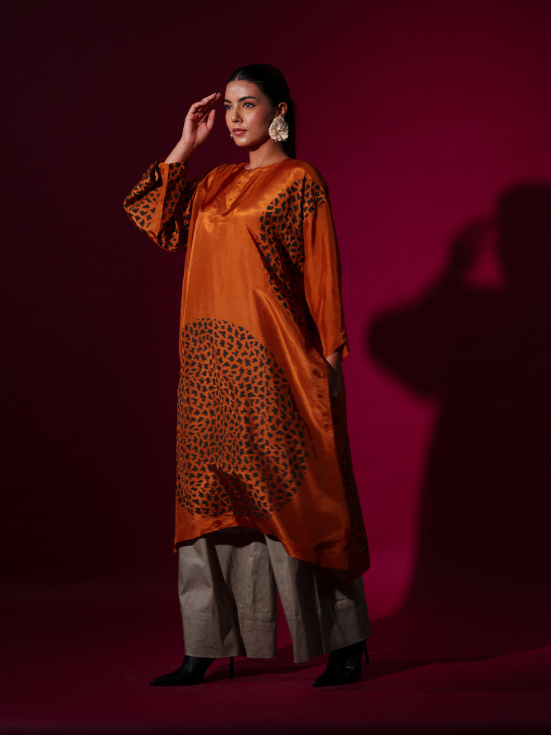 Beau Tunic-Rust orange + Black upada silk kaftans and tunics by Stoique in rust orange, black for women in Singapore