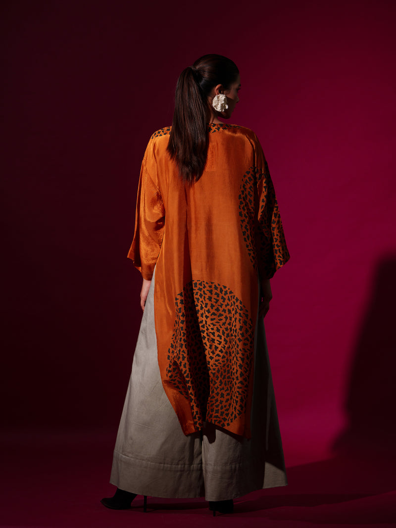 Beau Tunic-Rust orange + Black upada silk kaftans and tunics by Stoique in rust orange, black for women in Singapore