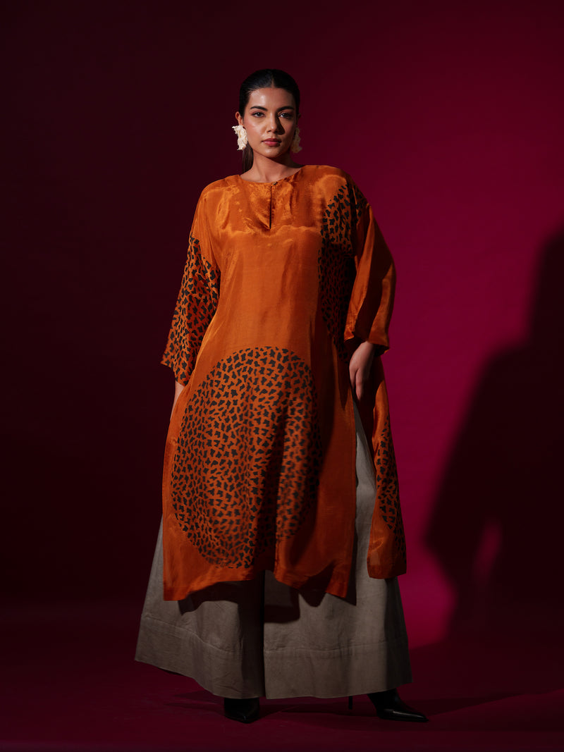Beau Tunic-Rust orange + Black upada silk kaftans and tunics by Stoique in rust orange, black for women in Singapore