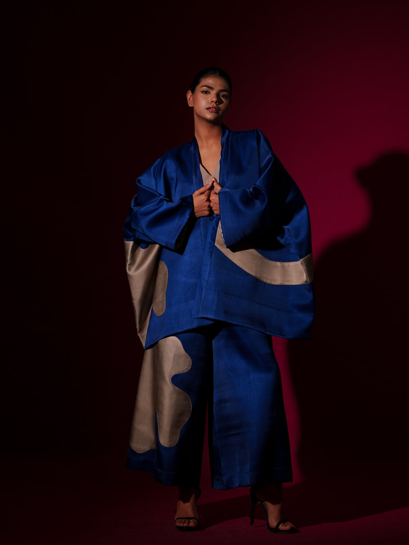Chia jacket -Blue + Grey satin linen jackets and overlays by Stoique in blue, grey for women in Singapore