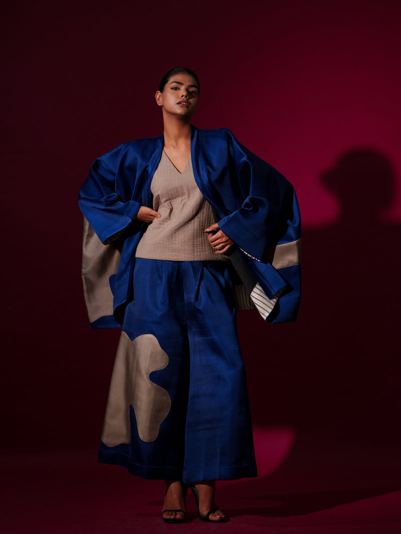 Chia jacket -Blue + Grey satin linen jackets and overlays by Stoique in blue, grey for women in Singapore