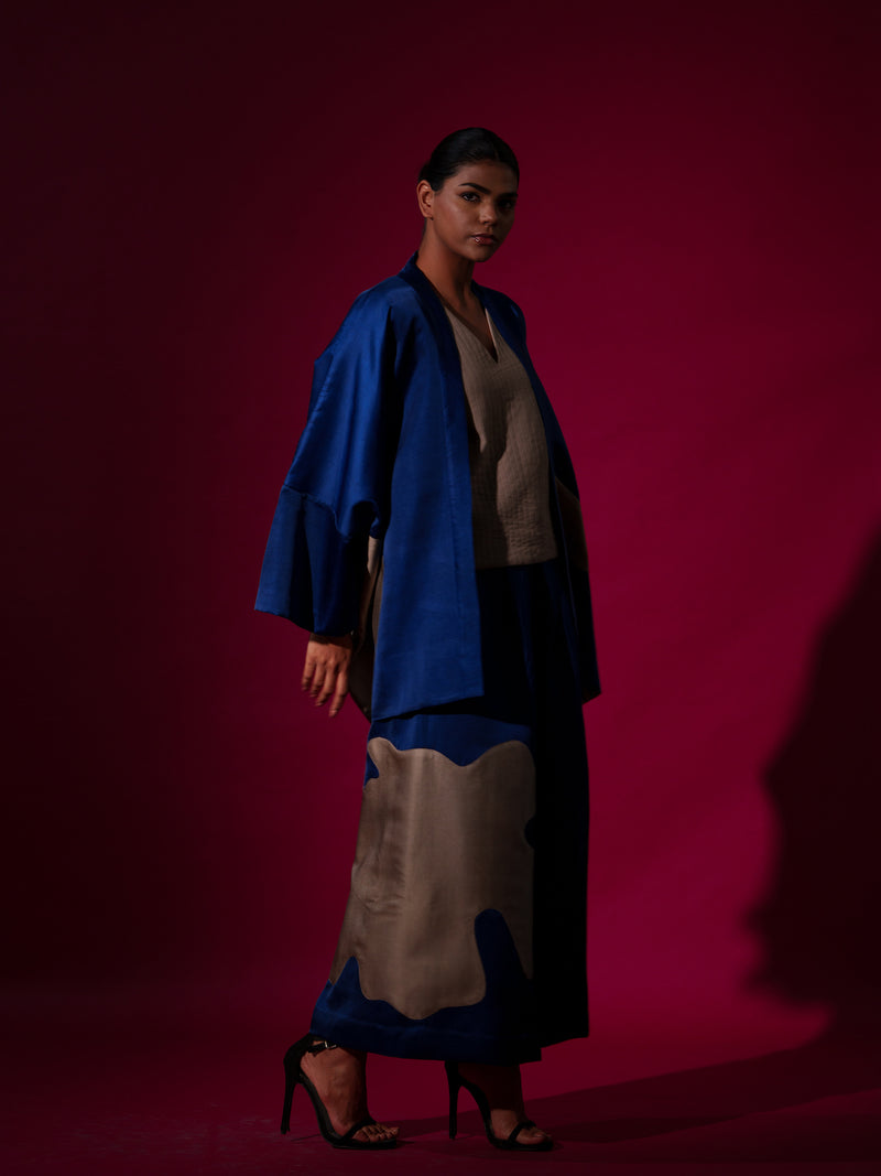 Chia jacket -Blue + Grey satin linen jackets and overlays by Stoique in blue, grey for women in Singapore