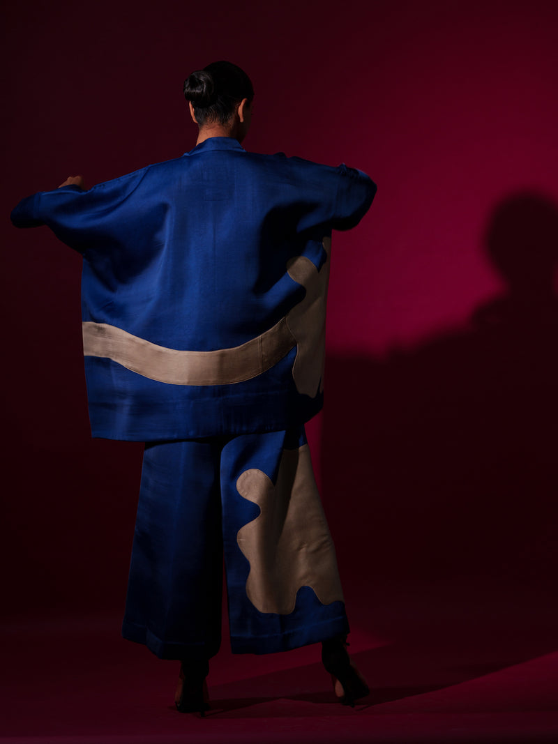 Chia jacket -Blue + Grey satin linen jackets and overlays by Stoique in blue, grey for women in Singapore