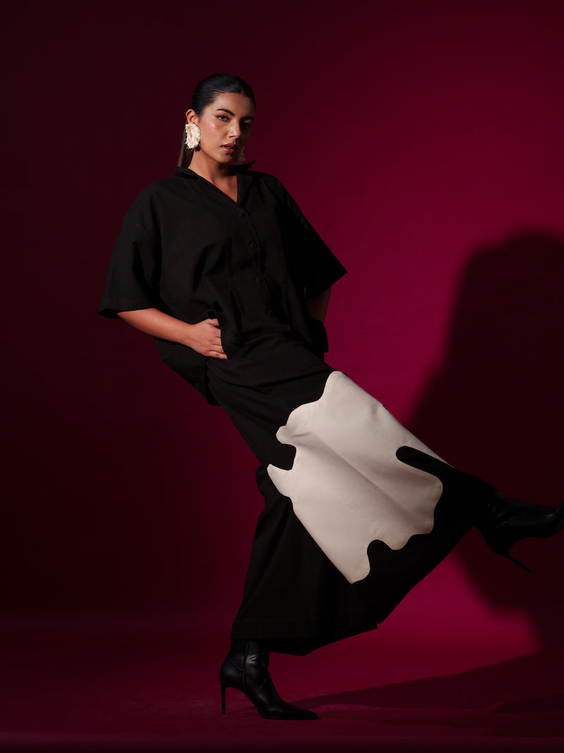 Cumin Pants -Black + Natural 100% cotton pants/trousers by Stoique in black, natural for women in Singapore