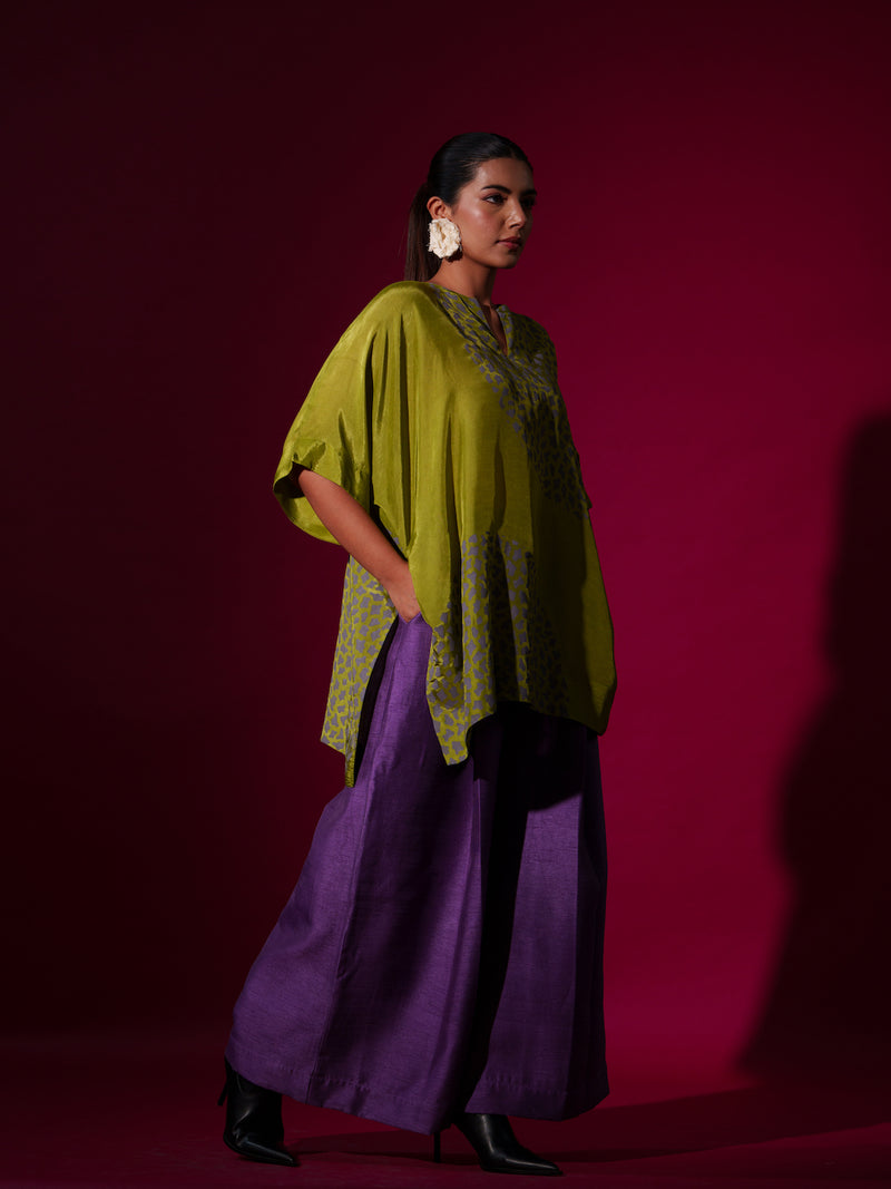 Beau Top-Leaf Green + Grey upada silk tops and shirts by Stoique in leaf green, grey for women in Singapore