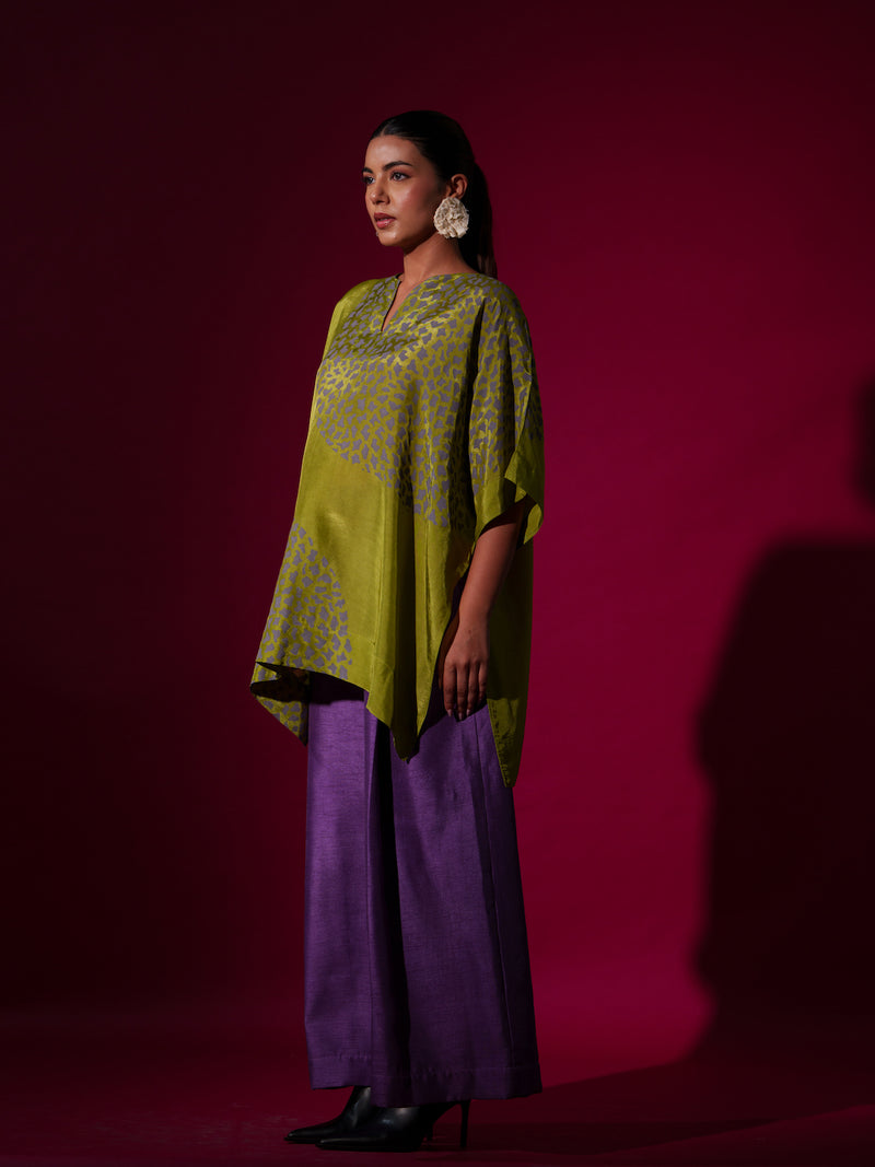 Beau Top-Leaf Green + Grey upada silk tops and shirts by Stoique in leaf green, grey for women in Singapore