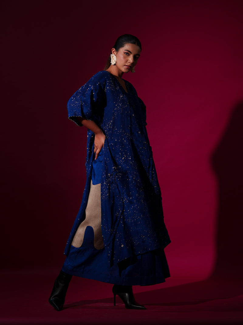 Dual Tunic-Blue + Grey mysore silk kaftans and tunics by Stoique in blue, grey for women in Singapore