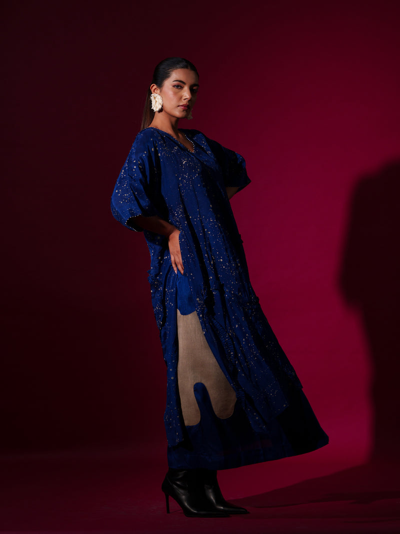 Dual Tunic-Blue + Grey mysore silk kaftans and tunics by Stoique in blue, grey for women in Singapore