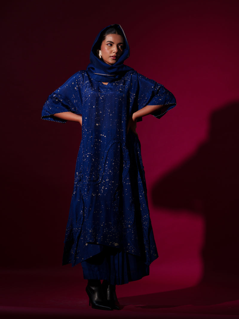 Dual Tunic-Blue + Grey mysore silk kaftans and tunics by Stoique in blue, grey for women in Singapore