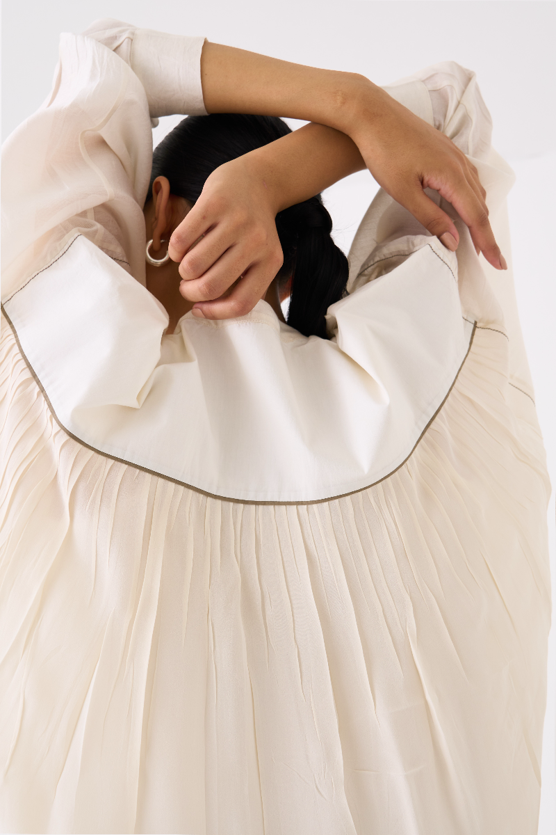 BAT SLEEVE TOP 
- IVORY chanderi by THREE in ivory color for women in Singapore