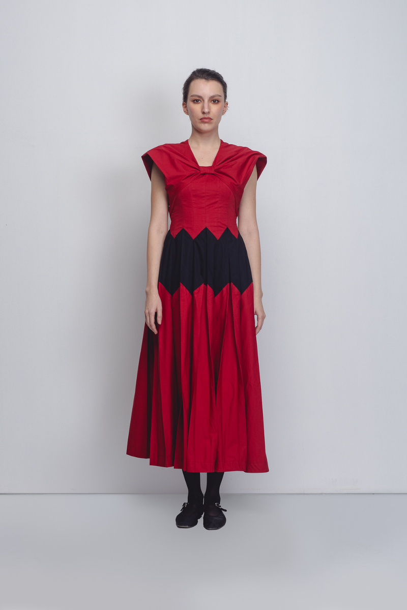 Abra Dress - Red + Black cotton Buy Abra Dress - Red + Black from C&W | Dresses for Women by Leh Studios in black color for women in Singapore