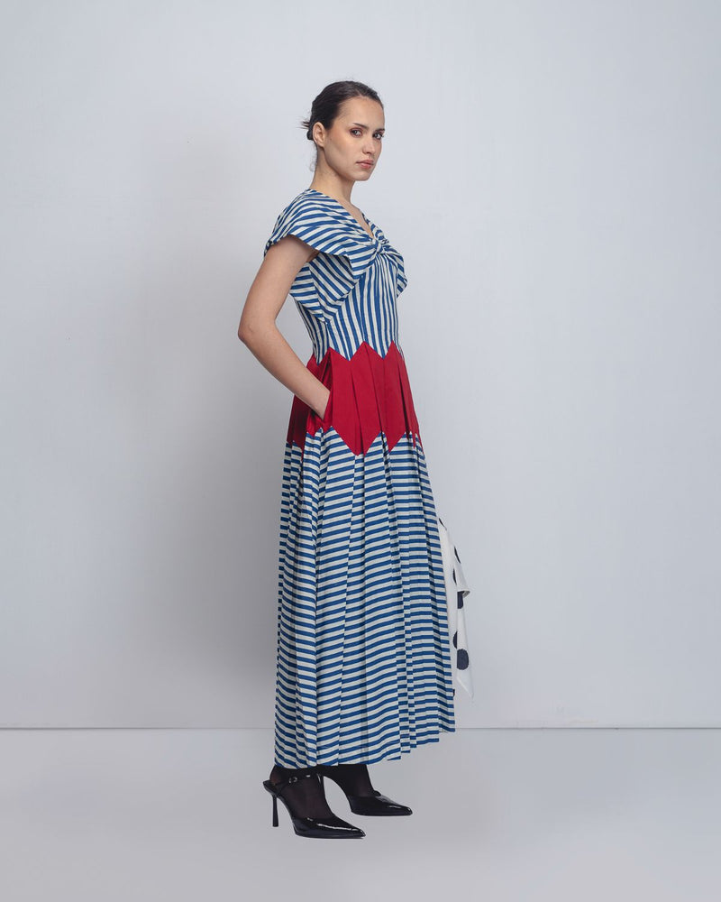 Abra Dress - Blue + White Stripes / Red cotton Buy Abra Dress - Blue + White Stripes / Red from C&W | Dresses for Women by Leh Studios in blue color for women in Singapore