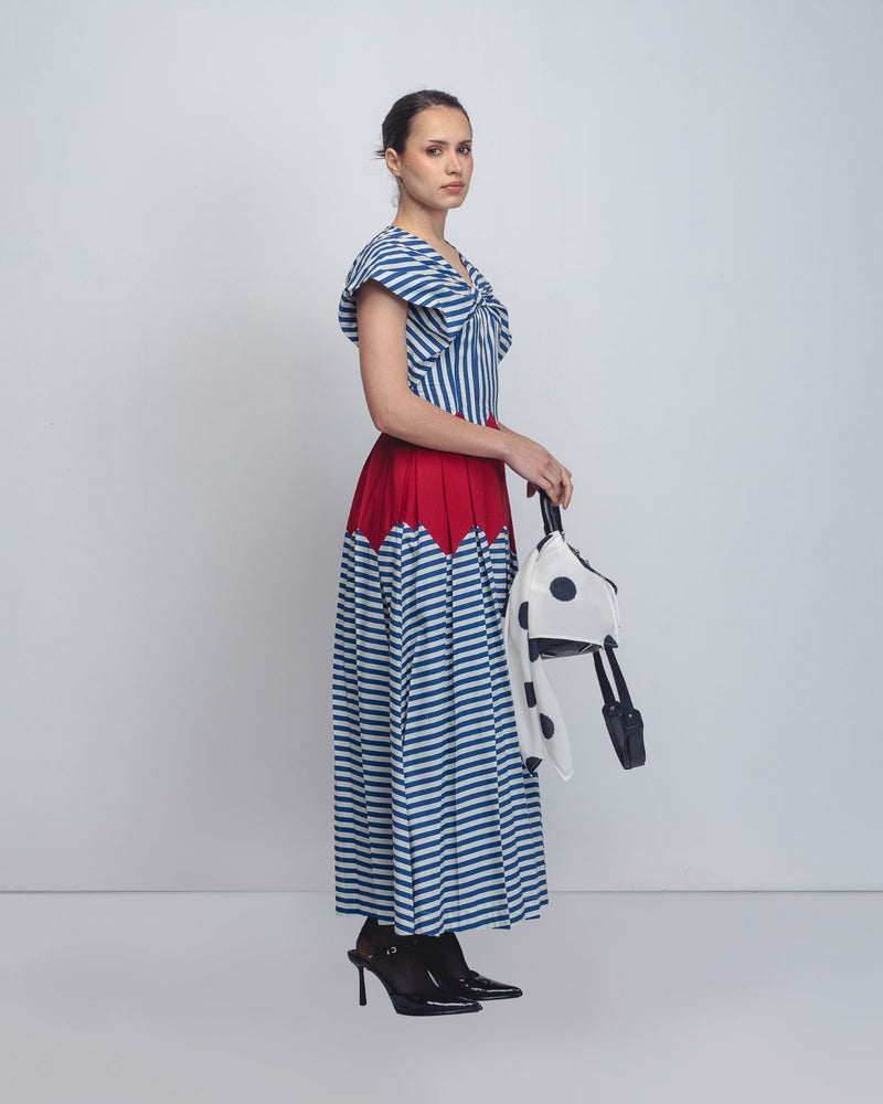 Abra Dress - Blue + White Stripes / Red cotton Buy Abra Dress - Blue + White Stripes / Red from C&W | Dresses for Women by Leh Studios in blue color for women in Singapore